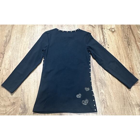 Soul Revival Women’s Black Top Embroidered Knit Studded Long Sleeve Size Small - Picture 2 of 5